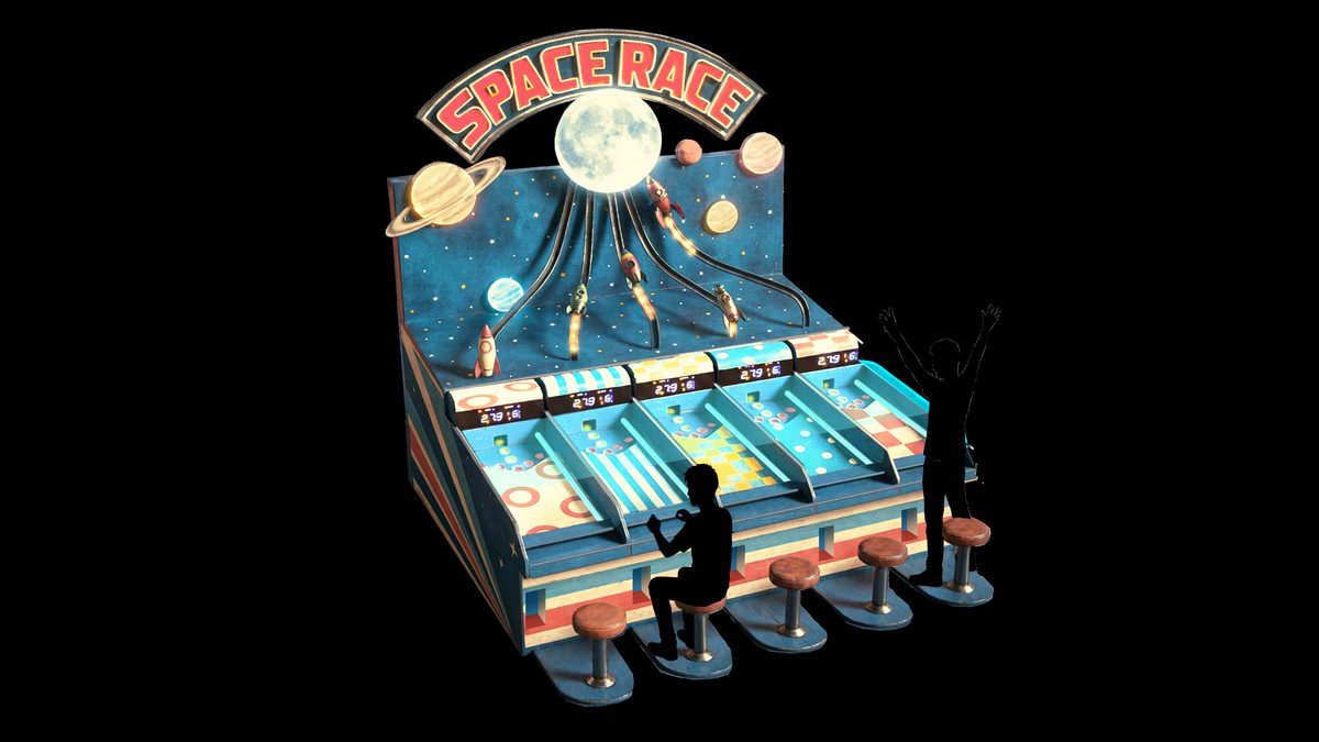 Space Race – skeeball-maskin der kuler ruller rakettene mot månen